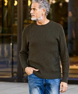 AKM Contemporary エイケイエムコンテンポラリー コットンカシミヤブロッキングアランニット メンズ おしゃれ かっこいい ブランド