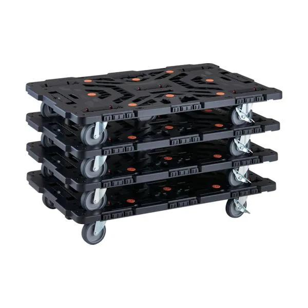 TRUSCO(トラスコ) まとめ買い 連結式樹脂製平台車 ビートル ９００Ｘ６００ 自在５輪 内２輪ストッパー付 ４台セット BT900J5S2-E100-M4