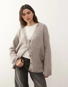 ノイジーメイ レディース アウター カーディガン ニット Noisy May oversized knit cardigan Silver Mink ミンク