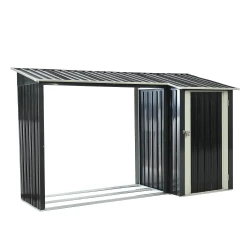 薪小屋＆収納庫 L270xW92xH158cm 屋外 屋根付き 薪ラック 耐荷重300KG 物置 薪棚 薪ストッカー 薪置き棚 薪ストーブグッズ 薪 ラック 大型 軽量 チール製 収納 整理 保管 乾燥 薪保管 薪収納 アウトドア 暖炉 焚火 組み立て式