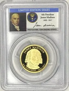 2007-S ジェームズ・マディソン 大統領記念ドル PR70 サイン入り 限定版シリーズ