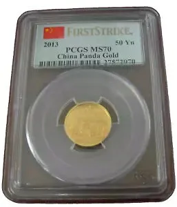 中国 2013 ゴールド 1/10 オンス パンダ 50 元 PCGS MS70 ファースト ストライク