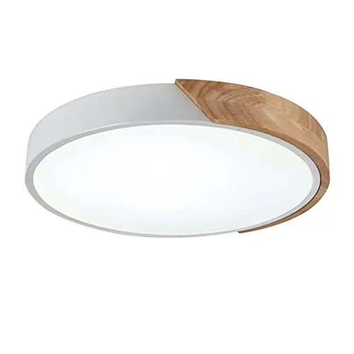 丸型マカロンLEDシーリングライト、子供部屋、リビング、寝室、廊下用のモダンな木製ランプ埋め込み型照明、ホワイト+無段階調光-60cm 48W