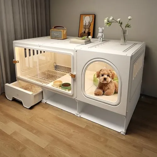 TVT 犬ケージ ペットゲージ 大型犬用ゲージ トレイ付きでお手入れ簡単 屋内外兼用 すのこ床 通気性 ペットハウス 猫 小型犬 ハムスター対応 71/106/141cm 3サイズ (B 106*46*52cm)