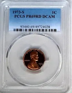 1973-S リンカーン セント PCGS PR69 RD DCAM-色あせたブルー ラベル。