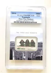 2014 1000 シリング タンザニア スリー ワイズ モンキーズ PCGS PR 69 DCAM 1oz .999