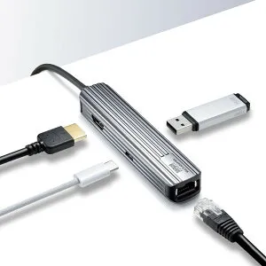 【最大1,000円オフクーポン発行中】【最終処分特価】USB Type-Cマルチ変換アダプタ HDMI LAN USB Type-C PD充電対応 USB3.2 Gen1ポート付き ロングケーブル1m USB-3TCHLP7S-1 サンワサプライ