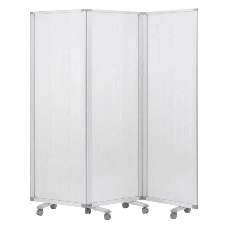3連スクリーン ポリカ半透明 自立式 衝立 間仕切り キャスター付き 幅1802×奥行350×高さ1800mm コマイ(Comai)
