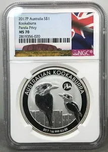 2017 P オーストラリア $1 クッカバラ ～ パンダ プリヴィ ～ 1 オンス 999 銀貨 ～ NGC MS70