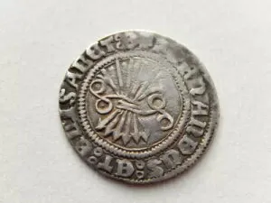 B183 - スペイン フェルディナンドとイザベラ 銀槌目ハーフレアル。1497-1566年。