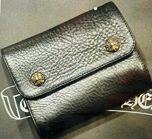CHROME HEARTS MINI WAVE WALLET CROSS BUTTON クロムハーツ MINI WAVE ウォレット ブラックレザー