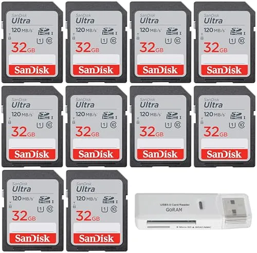 SanDisk 32GB Ultra SDHC UHS-I Class 10 カメラカード 120MB/s U1 フルHD SD C10 SDSDUN4-032G (10パック) GoRAM USB 3.0 リーダー (32GB) 1個付き
