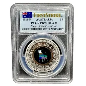 2021 オーストラリア $1 プルーフ オパール シリーズ YEAR OF THE OX PCGS PF70 DCAM ファースト ストライク