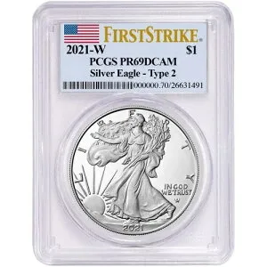 2021-W 1オンス プルーフ アメリカン シルバー イーグルコイン PCGS PR69 DCAM FS (タイプ2)