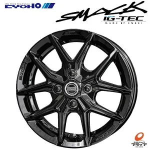 【取り寄せ品】送料無料~ ホイールのみ 4本 共豊コーポレーション スマック IG-TEC グロスブラック 14インチ 4.5J インセット+45 4穴 PCD100 JWL-T KYOHO SMACK ENKEI製 MAT製法 軽量・高剛性 塩害対策