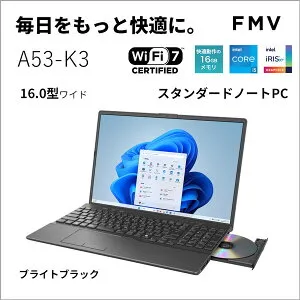 富士通 FMVA53K3BA ブライトブラック FMV Note A A53-K3 [ノートパソコン 16型 / Win11 Home / DVDスーパーマルチ / Office搭載]