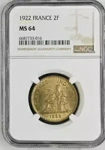 フランス 2 フラン 1922 NGC MS 64