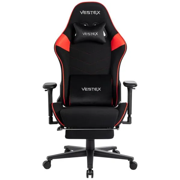 VESTEX ゲーミングチェア 高撥水メッシュファブリック 広範囲リクライニング ポケットコイル入り 振動ランバーサポート フットレスト付き VES-S2FTRD レッド