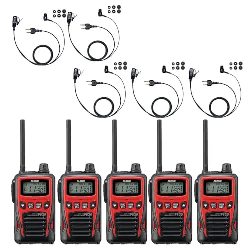 ALINCO アルインコ IP54 防塵・防沫 特定小電力トランシーバー DJ-PB20 + 対応 BLUE CENTURY イヤホンマイク カナルイヤホン型イヤホンマイク 【I018H】 セット(レッド,5台セット)
