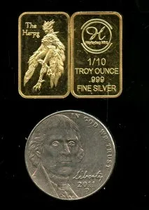 Hayleybug HARPY ファンタジー＆神話シリーズ 1/10オンス 金メッキ .999 純銀バー