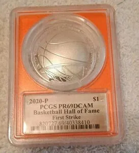 2020年 P $1 バスケットボール殿堂入りシルバー記念品 PCGS PR69DCAM ファーストストライク