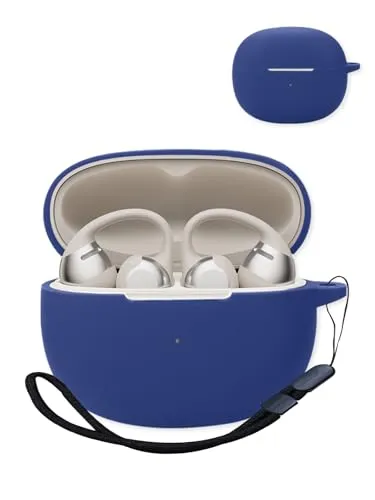 Shokz OpenDots ONE True Wireless ノイズキャンセリングイヤホン用ケース、プレミアムシリコン耐衝撃、アクセス可能な充電ポート、フロントLED可視、ランヤード付き、ブルー。