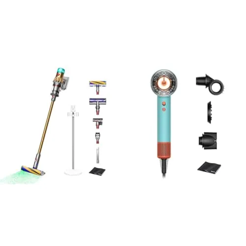 【2点セット【Amazon.co.jp限定】】Dyson(ダイソン) 掃除機 コードレス V12 Detect Slim Absolute (SV46 ABL EX AM) 充電スタンド付き + Supersonic Nural? Shineヘアドライヤー