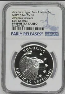 2019年 アメリカンレギオン .999 シルバー メダル NGC PF69 UC ER コイン＆メダルセット
