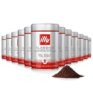 illy Ground Moka Coffee, Intenso Dark Roast, 100% Arabica, Premium Italian Coffee, Pre-Ground for Moka Pot or Stovetop Brewing, 8.8oz, 12 Pack