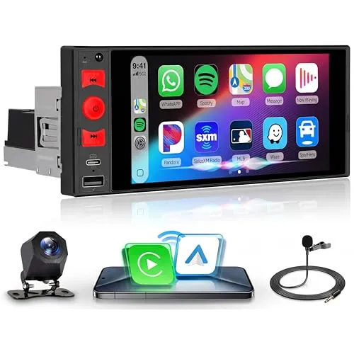 Rimoody Android 15 シングル Din カーステレオ ワイヤレス カープレイ Android Auto 4G+64G 1Din カーラジオ Bluetooth 5.0 カーオーディオレシーバー GPS WiFi EQ USB/Type-C、