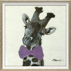 油彩画 オイル ペイント アート 「ピンク ボウ ジラフ（Sサイズ）」 壁掛用 オイル ペイント OP-07026周年記念品 プレゼント 退職記念 卒業記念 名入れ相談