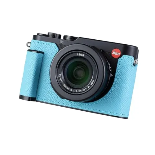 SIUTATDSH カメラハーフケース Leica D-LUX 8用、ビンテージメタル本革インスタントカメラ保護ケース スタイリッシュ ポータブル 耐衝撃 (ブルー S)