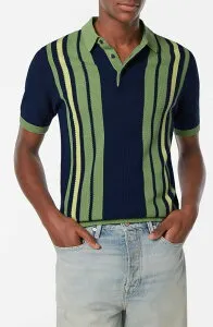 スコッチアンドソーダ メンズ トップス ポロシャツ コットン ニット Scotch & Soda Stripe Textured Cotton Knit Polo Atlantic Blue ブルー