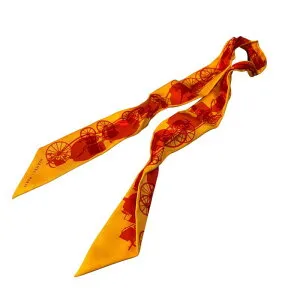 HERMES エルメス タグ付き 馬車 シルク ツイリー オレンジ A-11506