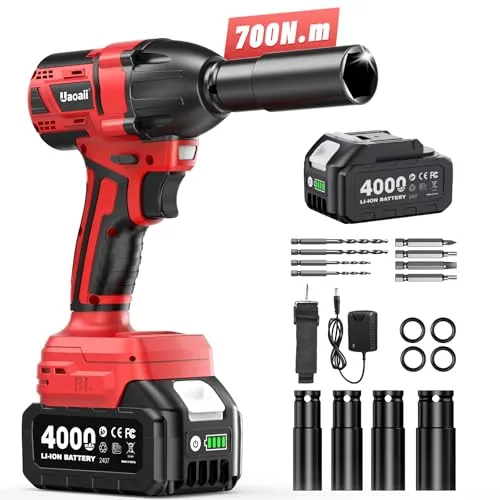 【2026年新登場】Uaoaii 電動インパクトレンチ 強力 700N.m タイヤ交換 小型 ブラシレスモーター 車用 一台３役 電動レンチ ドリルドライバー インパクトドライバー コンパクト＆軽量 充電式 コードレス 4000mAhバッテリー付き 無段変