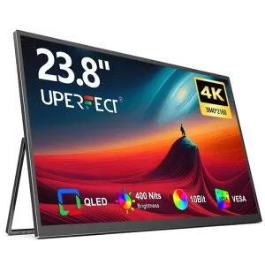 UPERFECT23.8インチ4KモバイルモニターQLED3840*2160持ち運びVESA対応125%sRGBポータブルディスプレイ大画面非光沢広色域大型サブモニタ自立型スタンドゲーミングモニターIPS液晶パネルUSB