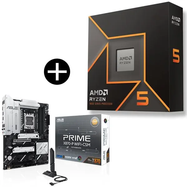 AMD Ryzen 5 9600X W/O Cooler WOF (6C/12T、3.9GHz、65W) CPU + ASUS PRIME-X870-P WIFI-CSM マザーボード