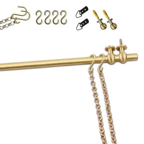 ギャラリーシステム ピクチャーレール アートハンギング＆フォトディスプレイシェルフ 額縁やアート作品用キャンバス用ゴールドピクチャーハンギングツール アートワーク/警告標識用ハンガーシステム フック 真鍮棒とチェーン付き(1.70m (66.9in))