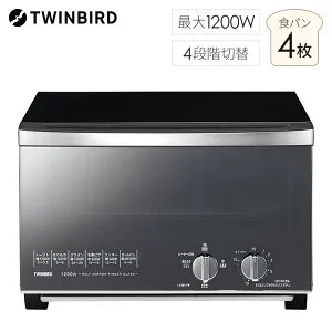 ツインバード ミラーガラス オーブントースター 食パン 4枚 ブラック TS-D048B