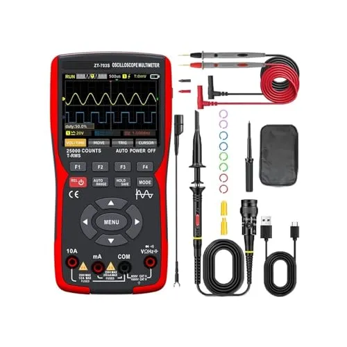 ZT-703S オシロスコープマルチメーター、3.5インチIPSディスプレイ、25,000カウント、デュアルチャネル50MHz帯域幅、280MSa/s高周波(ZT-703S package1)