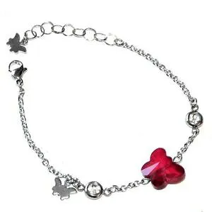 【送料無料】ブレスレット アクセサリ? ステンレススチールブレスレットstainless steel bracelet crystal butterfly red white jewel