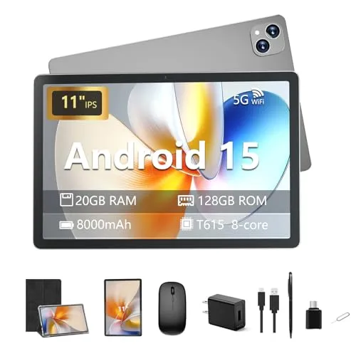 Iconiotk Android 15 タブレット 11インチ キーボード 20GB+128GB 1TB 拡張 オクタコア 2.4G/5G WiFi、8000mAh BT V5.2、IPS タッチスクリーン、GPS 2in1 ケース、マウス、スタイラス(シ