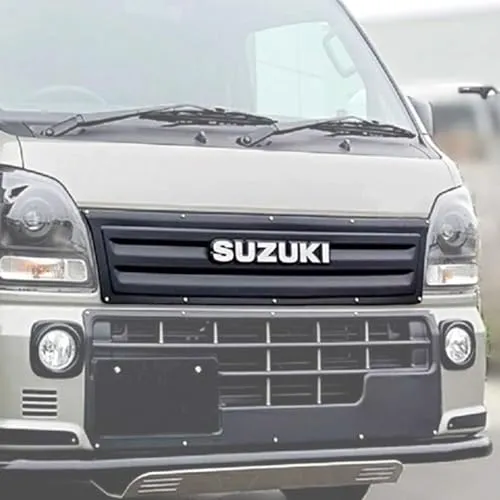 DA16T キャリイ スーパーキャリイ フロント グリル ガーニッシュ 純正エンブレム 2点セット ダミーリベットタイプ マットブラック仕上げ シルクトード 社外 キャリイ用 エアロ フロントグリル カバー 【シルク／620-O532MBR+625-O53