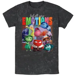 ディズニー ピクサー メンズ トップス Tシャツ グラフィック Disney / Pixar Men's Inside Out 2 Feel All Your Emotions Group Shot Mineral Wash Graphic Tee Black ブラック