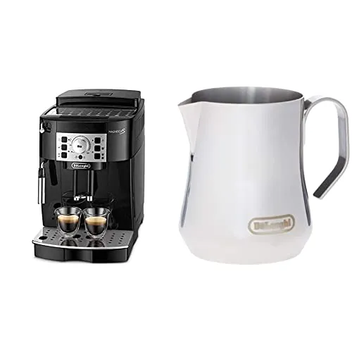 【セット買い】【エントリーモデル】デロンギ(DeLonghi) 全自動コーヒーメーカー マグニフィカS ミルク泡立て:手動 ブラック ECAM22112B & ステンレス製ミルクジャグ 350ml DLSC060 シルバー