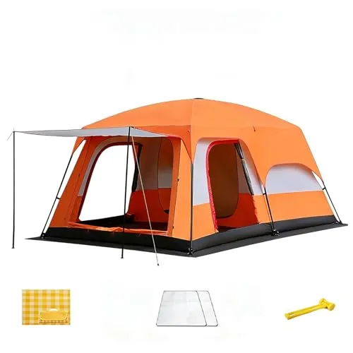 JTKXM テント キャンピングテント 大型 ドームテント 軽量 二重層 キャノピーテント 設営簡単 uvカット加工 前室付き アウトドア キャンプ 大型 リビング+２ルーム付き 通気性に優れ 二重構造 おしゃれ 4人用 防風 防雨 日よけ BBQ 公園