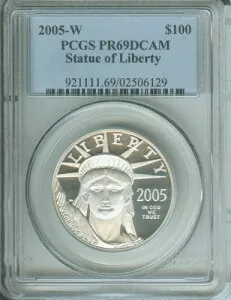 2005-W 100 ドル 自由の女神プラチナ 1 オンス PCGS PR69 PF69 !!!!