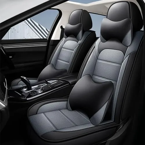 車シートカバー シートクッション と互換性のあるホンダ アコード CV3 2020.2~2023.1 5席 全天候型 360°フルラップ 前後セット カーシートカバー 防水 防汚 耐磨耗 通気性 車内保護 取付簡単 滑り止め 収納便利(黒とグレー,枕付き)