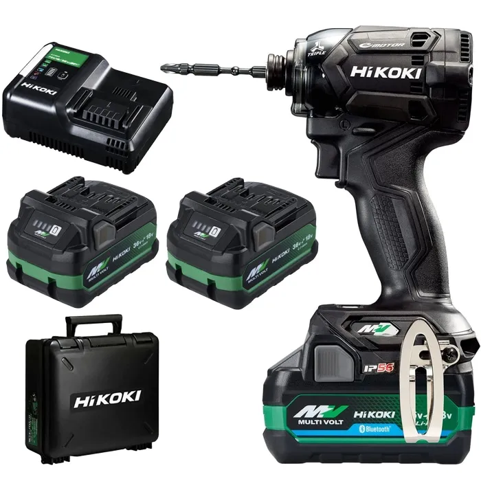 HiKOKI WH36DC(2XPBSZ) コードレスインパクトドライバ 36V 新マルチボルトセット ストロングブラック Bluetooth付バッテリー2個付 充電器 ケース 力こぶビット付き ハイコーキ
