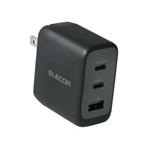 【即納】エレコム USB 充電器 70W PD PPS対応 3ポート USB-C ×2 USB-A GaN II コンパクト AdjustCharge 折りたたみプラグ PSE適合 MacBook iPad iPhone Switch 対応 ブラック